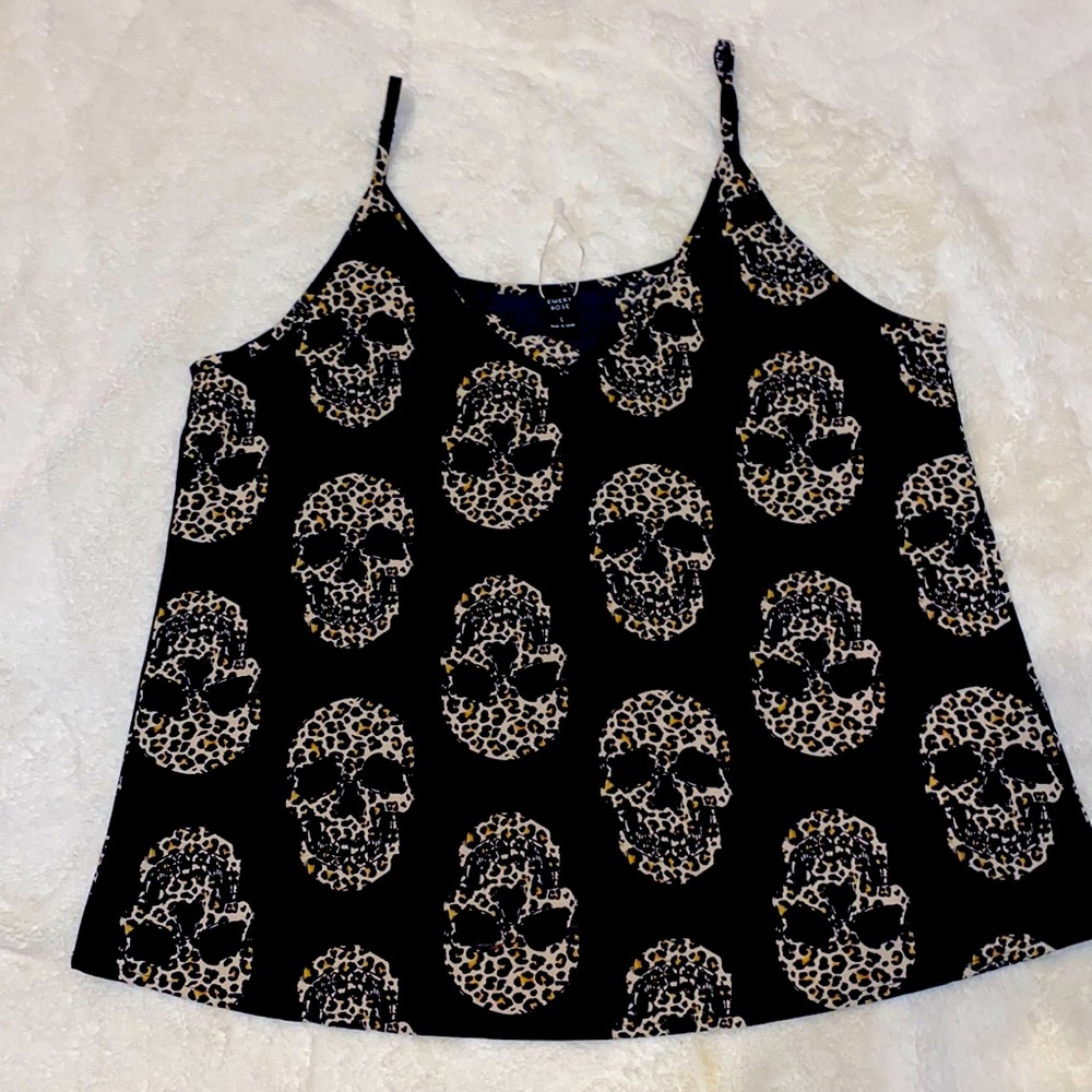 Black with Leopard Skulls Tank / Camisole Size Large
